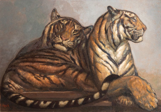 Vente par "Oxio SVV" du 04/04/2021 - Deux tigres couchés. C 1960. (lot n°197)